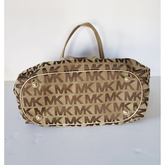 Michael Kors Jet Set Large Signature Gathered Hobo Satchel Tote Gold and Brown - Picture 8 of 16
